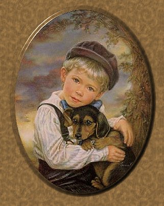 Little Boy Holding A Puppy