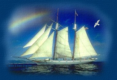 Sailing Ship on the ocean with a rainbow in the distance