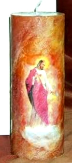Sacred Heart decorated candle