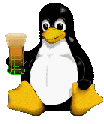 Tux is having a cool brew.