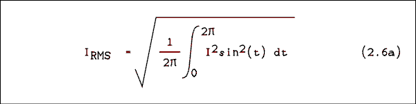  I RMS = square root of 1 over 2 pi times the integral from 0 to 2 pi of I squared sine squared of t, d t.