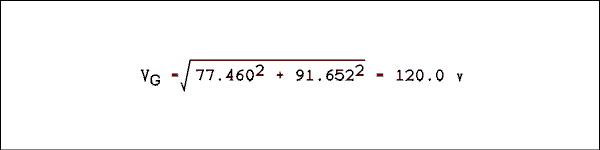 V sub G = square root of 77.460 squared plus 91.652 squared end square root = 120.0 v