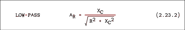  A sub R = X sub C over square root of R squared plus X sub C squared