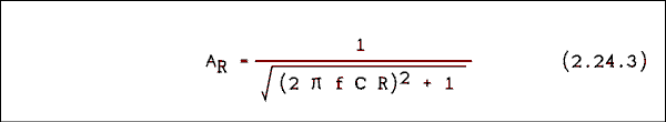  A sub R = 1 over square root of 2 Pi f C R all squared plus 1 end square root.