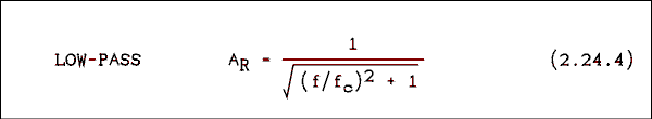  A sub R = 1 over square root of quantity f over f sub c quantity squared plus 1.