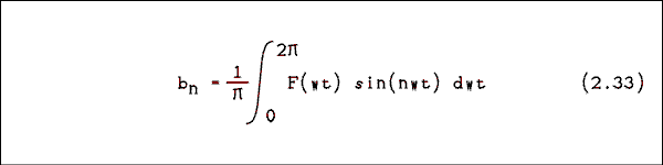  B sub n = 1 over Pi times the integral from 0 to 2Pi of F of wt sin nwt dwt.