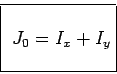 \begin{displaymath}\bgroup\color{black} J_O = \int r^2 dA = \int (x^2 + y^2) dA = \int x^2 dA + \int y^2 dA = I_x + I_y \egroup\end{displaymath}