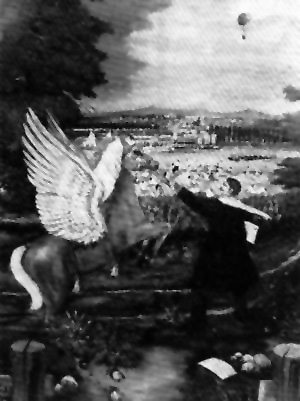 Ein Dichter versucht, Pegasus zu zhmen. lbild des Wiesbadener Malers Wilhelm Lehr (1892-1977)