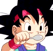 Goku Jr. eating oh-so-cutely. His pupils are quite dialated...what IS he eating...or inhaling...?