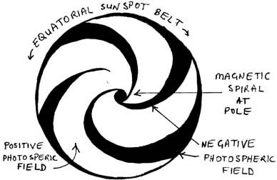 The magnetic spiral at the pole