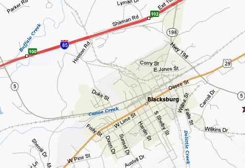 I-85 is located north of Blacksburg
