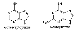 6-marcaptopurine and 5-thioguanine structures