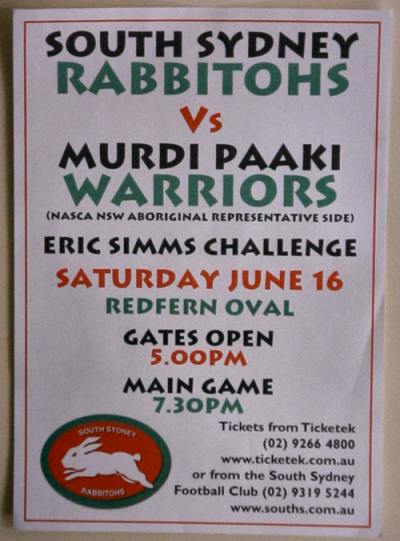 Souths v's Murdi Paaki Warriors (Aboriginal Rep side) 16/6/01 official poster