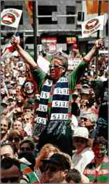 Non-Souths person lends support to the Rabbitohs, just one of thousands on the day of the Save The Game Rally
