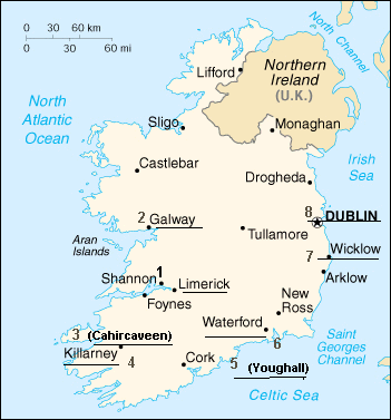Map of Ireland with numbers