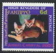 2000, Cats are featured on thix sixpence stamp celebrating the Animal Carnival.