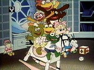 The Muppet Babies on a rocking horse waving