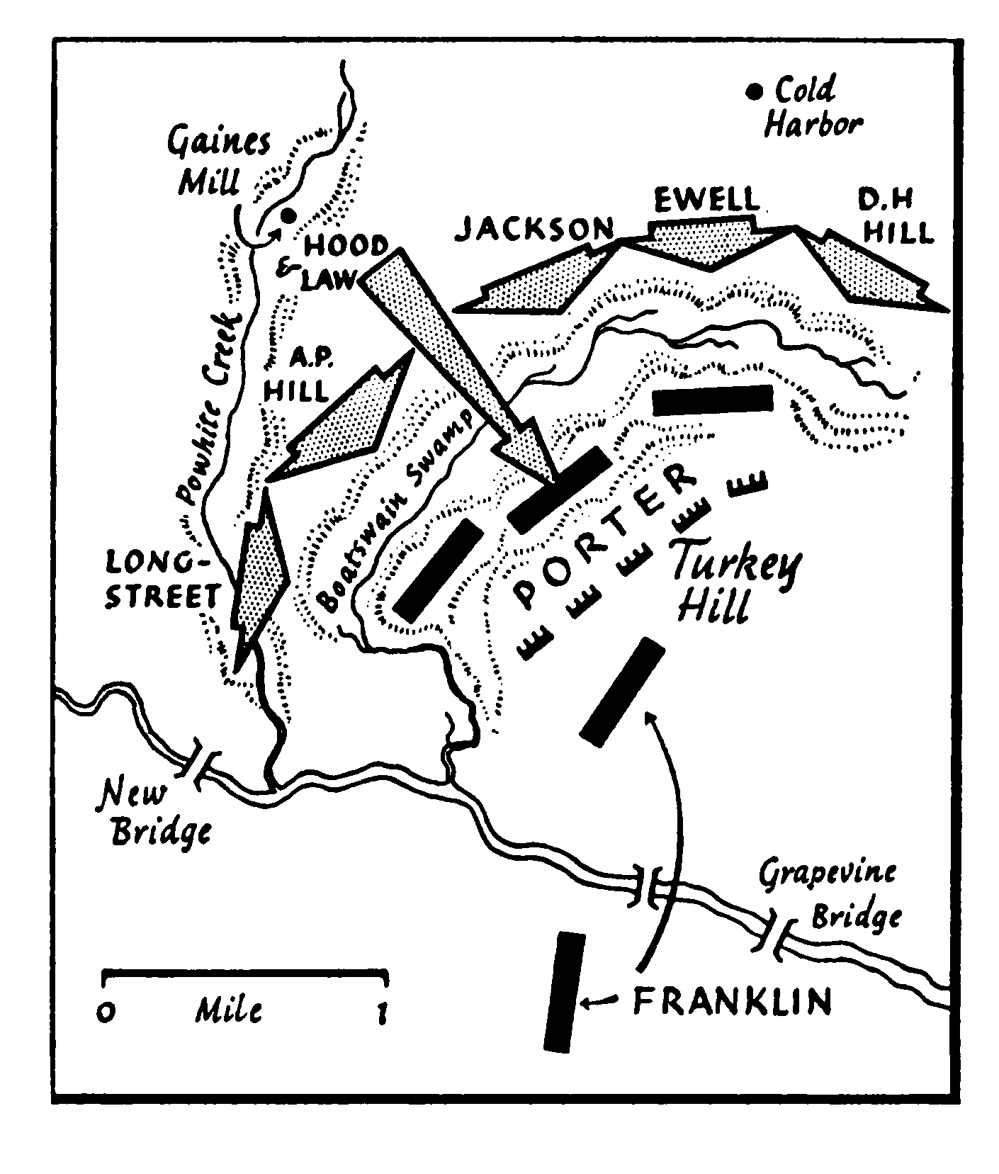 Turkey Hill Map showing the path of the Texas Brigade