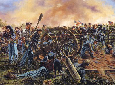Battery B, 4th U.S. Artillery being assulted by Hampton's Legion and the 18th Georgia Regiment of Volunteer Infantry.