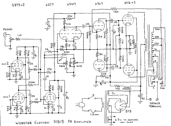 Schematic of Webster Model 81B15.  Click here for a larger diagram for printing.