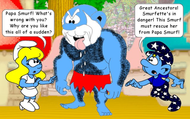 Empath must rescue Smurfette from a hideously transformed Papa Smurf