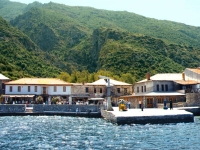 Arriving to Dafni harbor with the little ferry boat