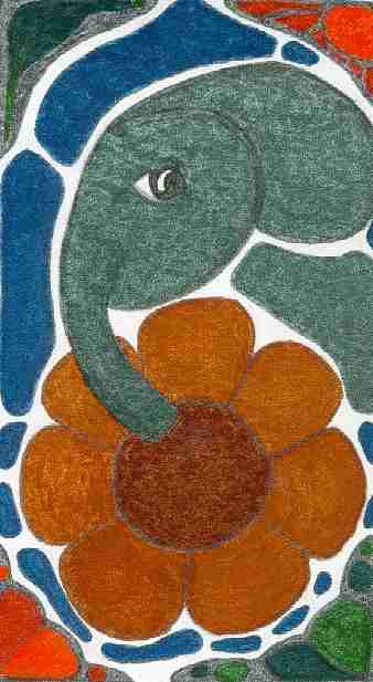 stained glass elephant,colored ink