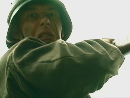 [The German soldier (The other Dan) talks aim.]