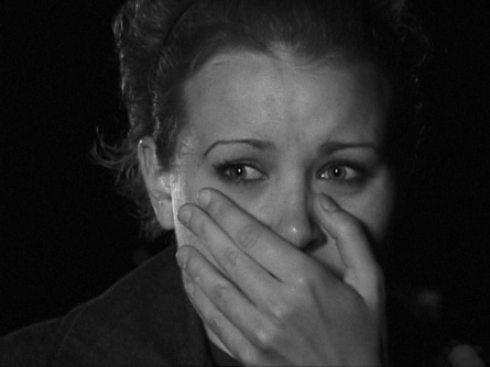 [THE GIRL (Jen Woods) frightened]