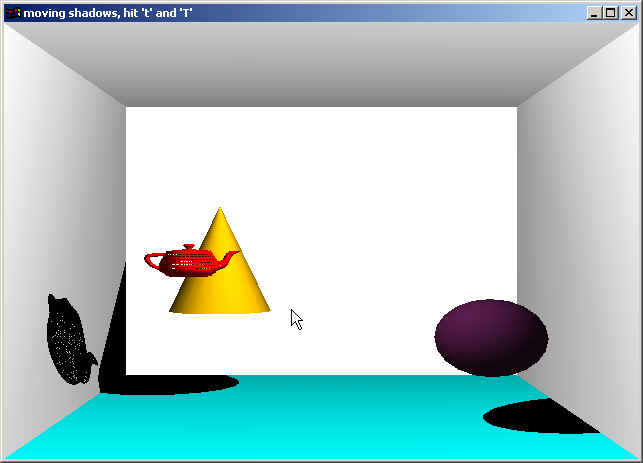 moving objects which casts change shadows. hit 't' and 'T'