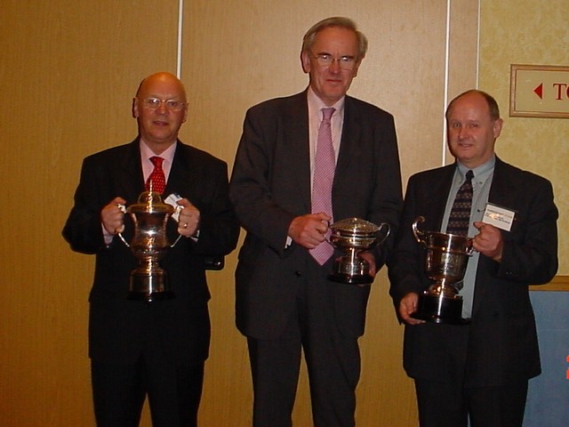 From left: Michael Tolland with the Lord Cullen Trophy; Lord Cullen presenting the Albert Porter Rosebowl and Norman Stevenson with the cup