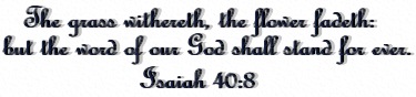The grass withereth, the flowers fadeth: but the Word of our God shall stand forever. Isaiah 40:8