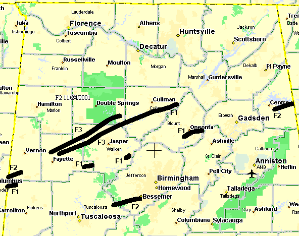 Map of November 10, 2002, Tornado Outbreak