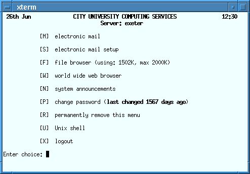 Menú principal de servidor UNIX