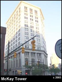 Grand Rapids, Kent County, West Michigan. Looking southeast at McKay Tower on a summer day.
