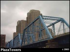 Plaza Towers, Downtown Grand Rapids. (c) 2004 Viewed from the banks of the Grand River.