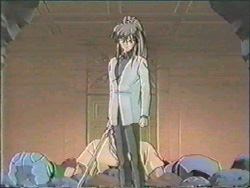 challenges Koganei after stepping over Domon and Recca