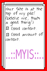 Wow! Look at my site's first award! Can ya see it!? ^_^ Hee, I'm glad to know that my site isn't ALL parp.