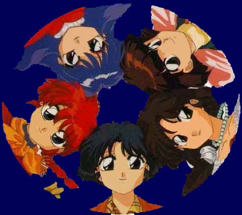 Shampoo, Nabiki, Ranma-chan, Kasumi, and Akane