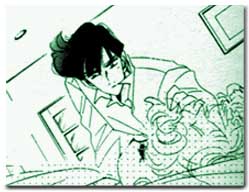 Mamoru sustaining Chibi Usagi's life by connecting his life force with her body