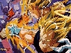 A picture of Goku and Vegeta as Super-saiyajin fighting