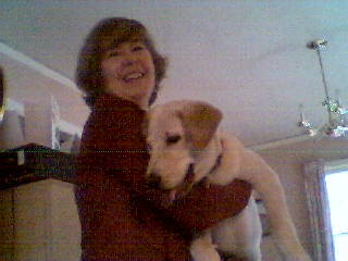 Carole and labrador puppy, Rex