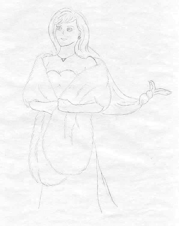 Tifa with a white mink stole