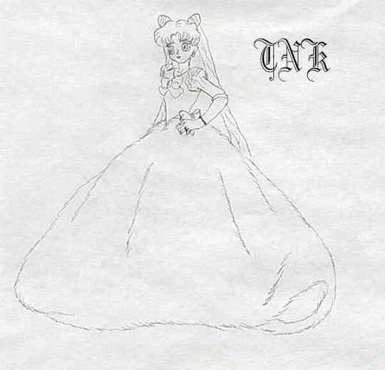 Chibi Moon in a voluminous white mink skirt