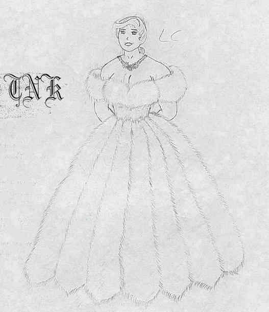 Girl in a gown with white fox skirt