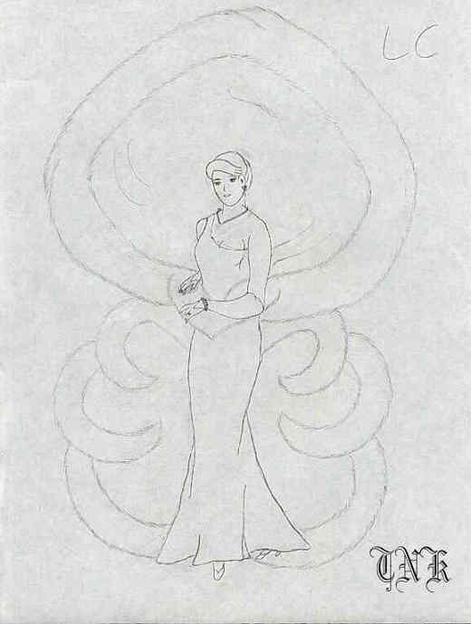 Woman in fox trimmed dress