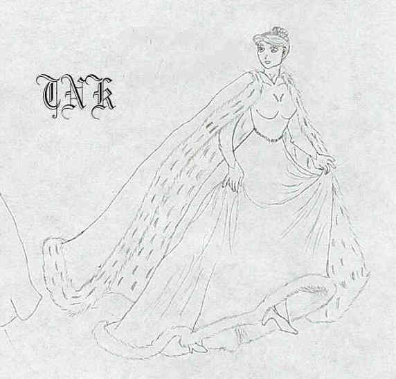 Girl in an ermine lined cape and skirt