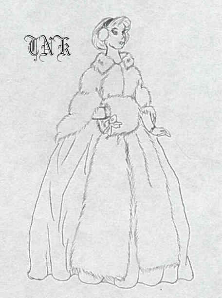 Girl with a white rabbit muff, stole, and earmuffs