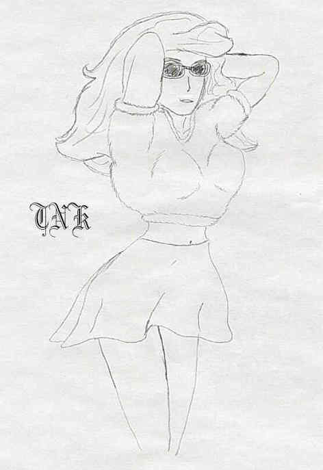 Woman in an angora sweater and a miniskirt