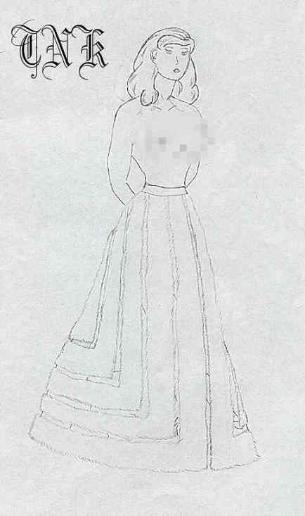 Topless woman in an ermine skirt